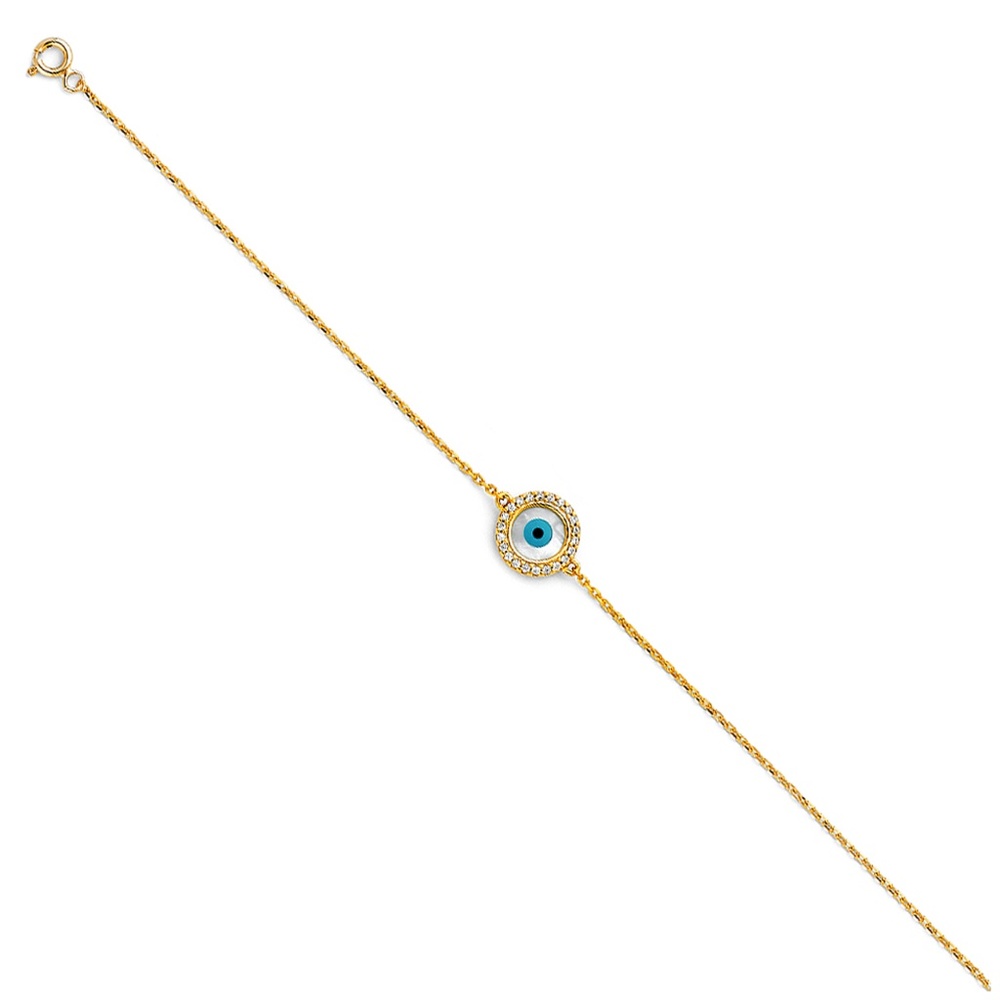 14K Yellow Gold Evil Eye Chain Bracelet - 7+1"